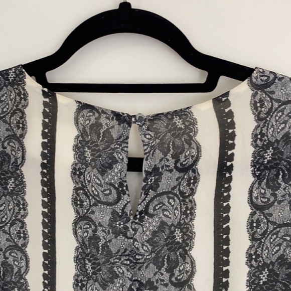 J. CREW Black & Cream Silky “Lace” Print Top - Picture 3 of 8